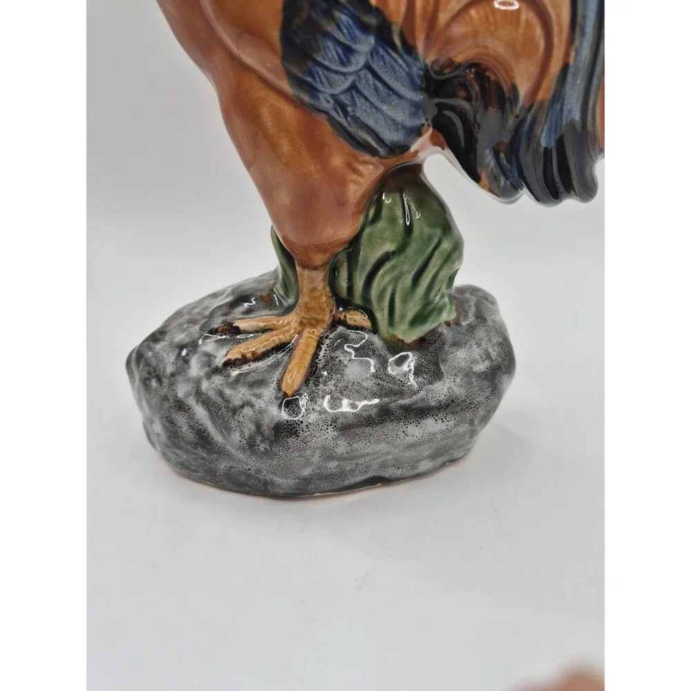 Vintage Glazed Ceramic Rooster Chicken Farmhouse French Country Majolica Style